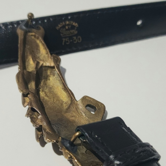 Rare Vintage x 70s Gucci Double Horse Head Bronze Buckle Leather Belt - Picture 6 of 10